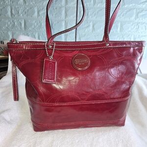 Coach Red Leather Tote with Glossy Finish Vintage